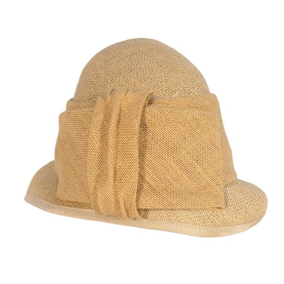 SANDRA PHILLIPPS London Vintage Burlap Bow Cloche Summer Hat O/S - Picture 2 of 11